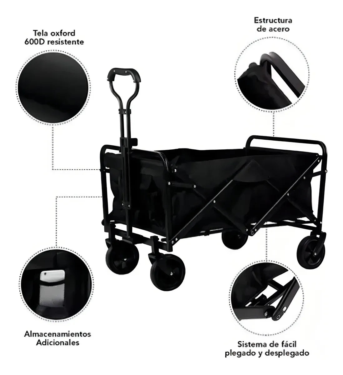 Carro Camping Plegable Negro con 4 Rueda