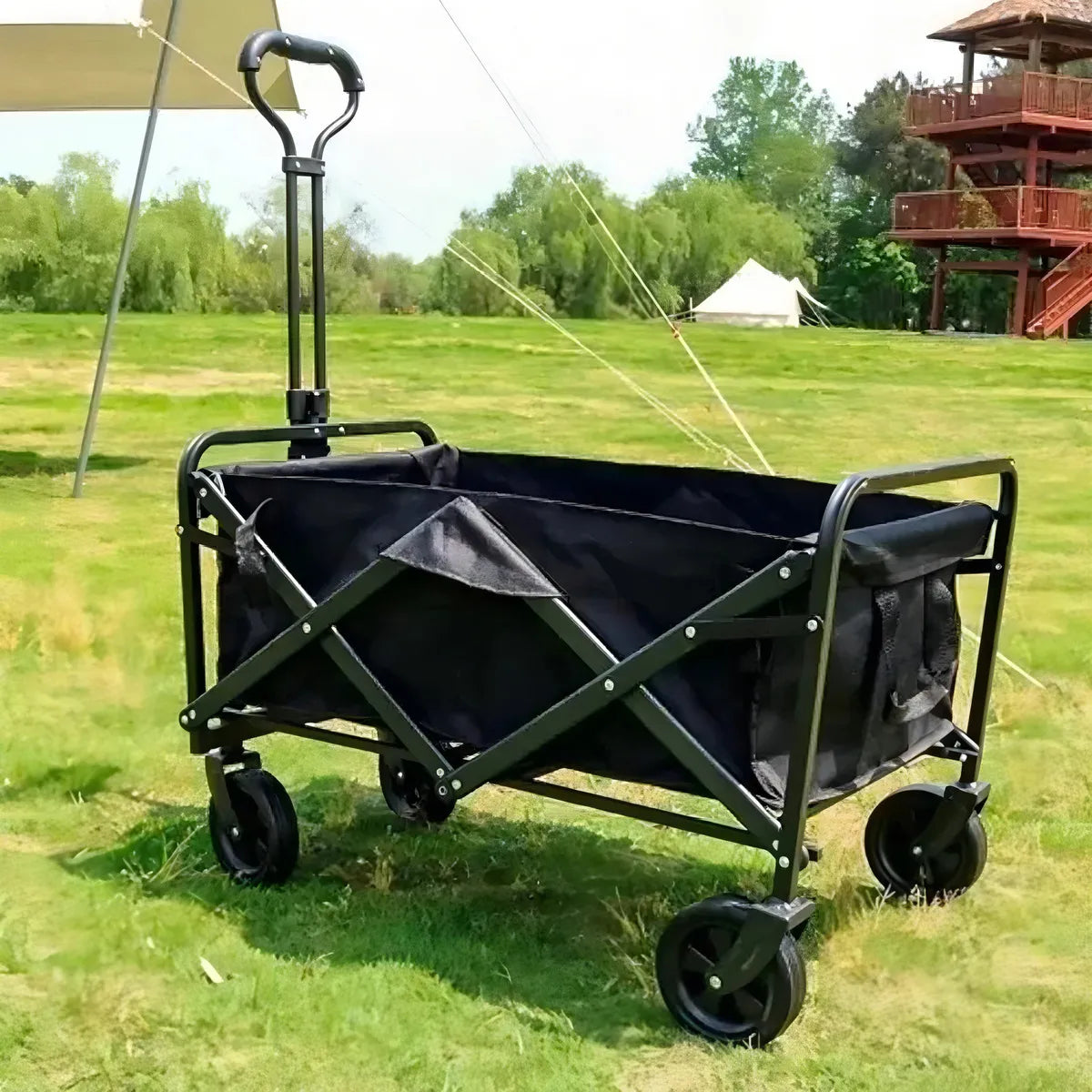 Carro Camping Plegable Negro con 4 Rueda